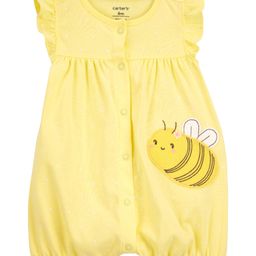 Carter's Knit Frill Sleeves Romper with Bee Patch - Yellow-image-98
