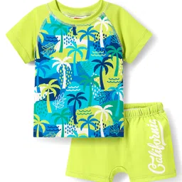 Babyhug Cotton Water Repellant Two Piece Swimming Suit With Tropical Theme - Green-picture-47