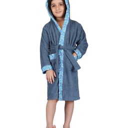 Rangoli Bamboo Full Sleeves Floral Printed Ultra Soft Bath Robe With Attached Adjustable Belt - Dark Blue-image-86