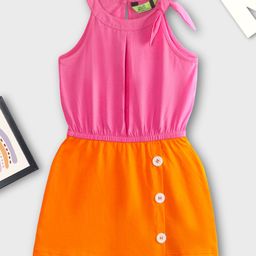 Tiara Pure Cotton Sleeveless Colour Blocked Jumpsuit - Pink & Orange-image-13