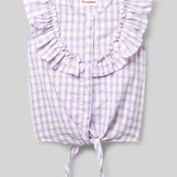 Kookie Kids Cotton Woven Sleeveless Shirt Top with Knot With Frill & Checks - Lavender-image-40
