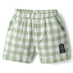 Ollypop Cotton Woven Knee Length Checked Shorts - Light Green-image-46