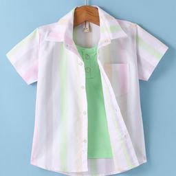 Dapper Dudes Half Sleeves Striped Shirt With Attached Tee - Light Green-picture-38