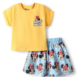 Babyhug Disney Single Jersey Knit Half Sleeves T-Shirt & Skirt Set With Minnie Mouse Print - Yellow & Light Blue-image-68