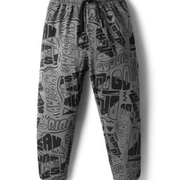 Evimo Single Jersey Full Length Lounge Pant With Text Print - Grey-picture-16