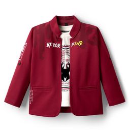 Dapper Dudes Full Sleeves Typography Printed Jacket With Tee - Maroon-picture-0