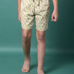 CRIMSOUNE CLUB Cotton Woven Leaves Printed Shorts - Beige-image-68