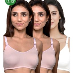 Inner Sense Organic Cotton Knit Pack Of 3 Solid Antimicrobial Maternity Bras With Nursing Access - Multi Colour-picture-16