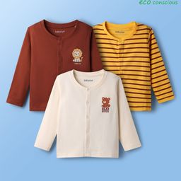 Babyoye Male 100% Cotton Knit Full Sleeves Jhablas with Strips & Animal Print Pack of 3 - White Brown & Yellow-picture-14