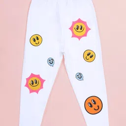 Kiddopanti Cotton Spandex Knit Smiley Face Printed Leggings - White-picture-46