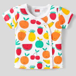 Babyhug 100% Cotton Interlock Knit Front Open Half Sleeves Vests With Striped & Animal Print Pack Of 3 - Red Yellow & White image 2