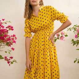 CORSICA Polka Dot Print Puff Sleeve A-Line Dress-image-37