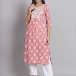 Anouk Peach-Coloured Ethnic Motifs Printed Thread Work A-Line Kurta-picture-7