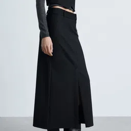 MANGO Pin Striped Maxi Front Slit Skirt-picture-26