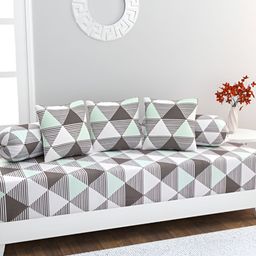 HOME AFFAIRS 6-Pcs Grey-Mlange Printed Cotton 160 Thread Count Cotton Single Diwan Set-10