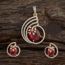 Kushal's Fashion Jewellery Ruby Rhodium Gold-Plated Party Zircon Pendant Set-32