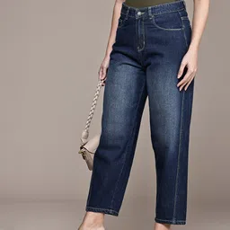 French Connection Women Pure Cotton Mom Fit High-Rise Light Fade Jeans-image-51