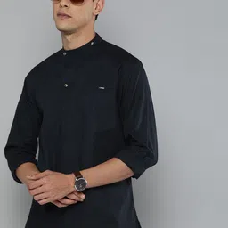 The Indian Garage Co Men Navy Blue Solid Kurta-picture-50