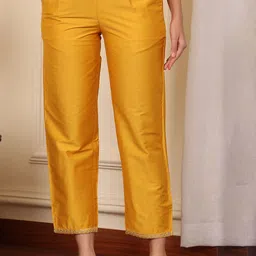 W Women Regular Fit Embroidered Hemline Trousers-image-50