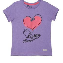 Blue Giraffe Girls Lavender Printed Round Neck T-shirt-image-65