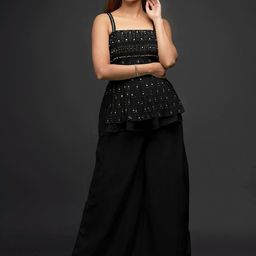SANCIA Geometric Embroidered Layered Mirror Work A-Line Kurti with Palazzos & Dupatta image 5