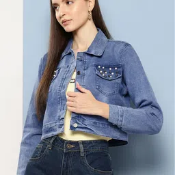 CORSICA Women Washed Lightweight Crop Denim Jacket with Patchwork-picture-16