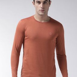 Chkokko Men Rust Orange Solid Round Neck T-shirt-image-41