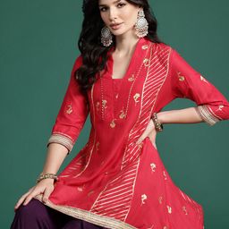 Sangria Women Floral Printed Regular Gotta Patti Kurti with Dhoti Pants-image-33