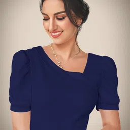 Dream Beauty top-53-paris-navyblue Women V-Neck Puff Sleeve Top-image-75