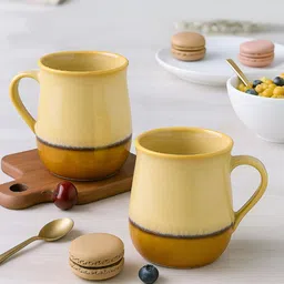 StyleMyWay Cream-Coloured & Brown Handcrafted Textured Ceramic Glossy Mugs Set of Cups and Mugs-19
