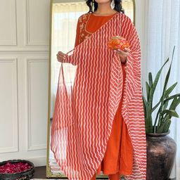 KALINI Women Floral Embroidered Round Neck Regular Sequinned Kurta with Trousers & Dupatta-42