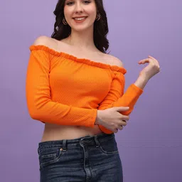 BAESD Off-Shoulder Bardot Crop Top-image-58