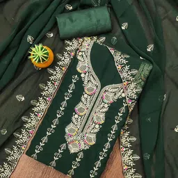 KALINI Floral Embroidered Thread Work Georgette Unstitched Dress Material-picture-13
