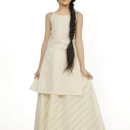 TJORI Girls Striped Pure Cotton Anarkali Kurta with Skirt-image-63