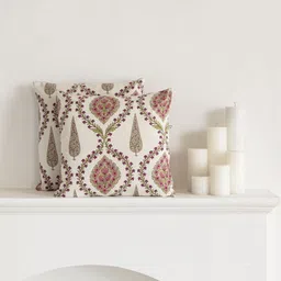 Clasiko White & Purple 2 Pieces Floral Printed Cotton Square Cushion Covers-15