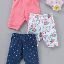 Babyhug Three Fourth Lycra Knit Striped & Heart Print Baby Leggings Pack of 3 - Multicolour-picture-23