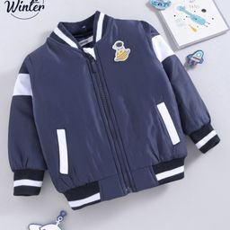 Babyoye Full Sleeves Space Patched Bomber Jacket - Blue-image-20