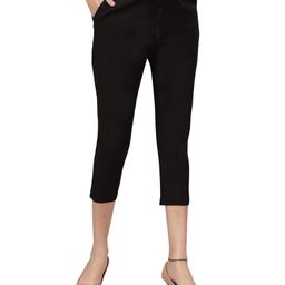 Mama & Bebe Solid Stretchable Capri Pants With Adjustable Waist - Black-image-57