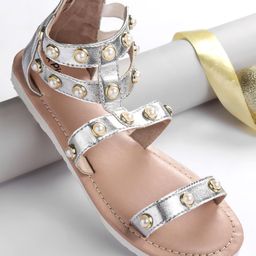 Pine Kids Zipper Closure Studded Sandals - Silver-image-50
