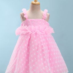 Bluebell Woven Sleeveless Party Frock With Floral Applique & Embroidery - Pink-image-53
