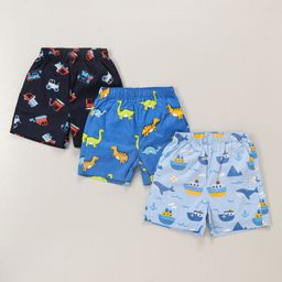 Babyhug Cotton Woven Boxers Nautical Theme Print Pack of 3 - Blue-image-36