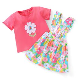Babyhug Single Jersey Knit Half Sleeves Tops & Skirt With Floral Print - Multicolor-image-47