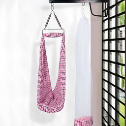 SafeChamp Meander Baby Swing Cradle With Mosquito Net, Pillow, Spring And Metal Window Cradle Hanger (Pink)-10