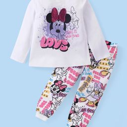 Babyhug Disney Single Jersey Cotton Knit Full Sleeves Night Suit With Minnie Mouse Graphics & Glitter Bow Detailing - Multicolour-image-34