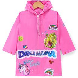 Babyhug Full Sleeves Below Knee Length Hooded Raincoat with Barbie Print - Fuschia-image-23