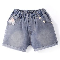 Kookie Kids Solid Shorts with Floral Applique - Light Blue-image-82
