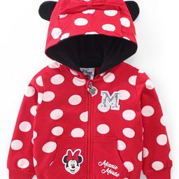 Babyhug Disney Knit Front Open Full Sleeves Sweat Jacket With Hood & Minnie Mouse Graphics - Red-picture-21
