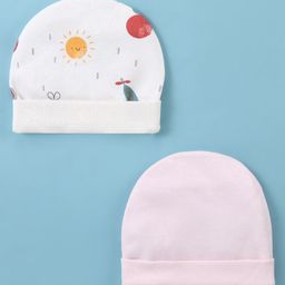 Ben Benny Interlock 100% Cotton Knit Sun   Print Round Cap White & Pink Pack of 2 - Diameter 11.5 cm-picture-19