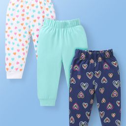 Doodle Poodle Single Jersey Knit Full Length Solid & Heart Printed Lounge Pants Pack of 3 - White Light Blue & Navy Blue-image-58