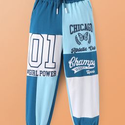 Pine Kids Cotton Knit Full Length Lounge Pant With Text Print - Blue & White-picture-39